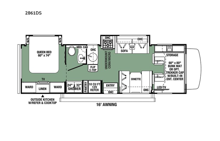 Representative floor plan provided by a trusted RVshare partner.