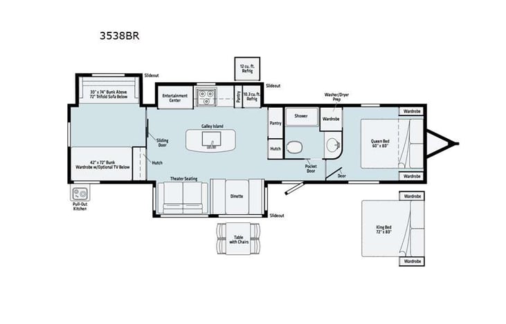 Representative floor plan provided by a trusted RVshare partner.