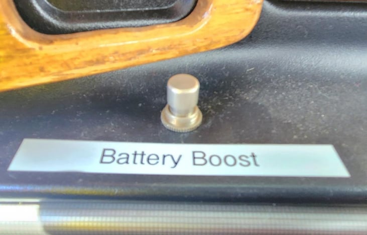 Just in case, you drain the battery, push this while turning the key to give you an extra boost to start the engine. Rare but just in case. Emergency Car kit included as well. Never too safe.