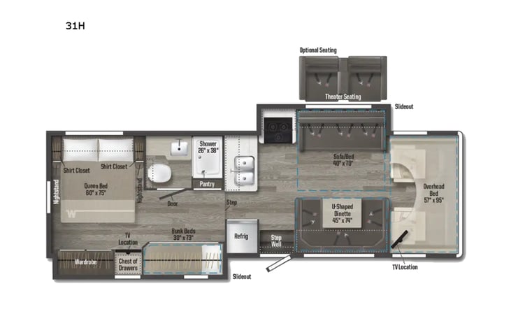 Representative floor plan provided by a trusted RVshare partner.
