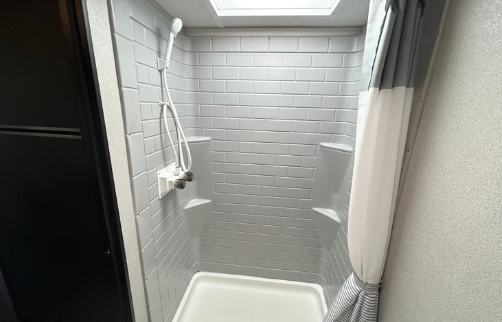 Shower with hot water.