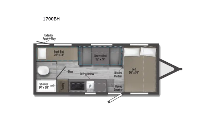 Representative floor plan provided by a trusted RVshare partner.