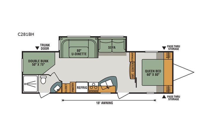 Representative floor plan provided by a trusted RVshare partner.