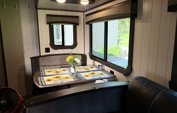 Lots of natural light in the living spaces make this camper feel spacious.