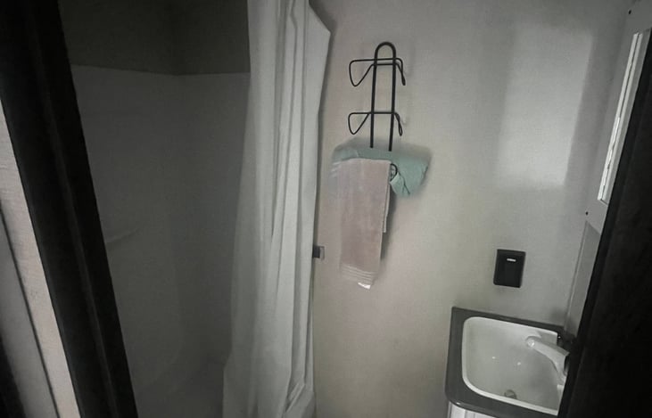 Shower, sink and toilet.