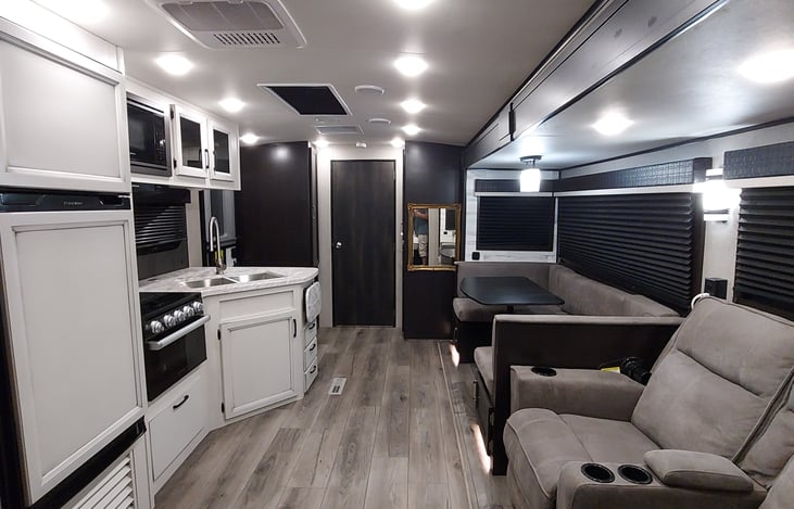 Living area from master bedroom door facing rear bathroom