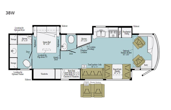 Representative floor plan provided by a trusted RVshare partner.