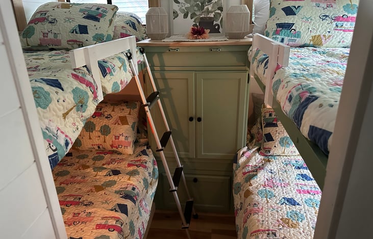 Four super comfy bunks that can fit an adult or a child, new mattresses.