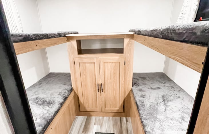 Quad bunk room. All linens and pillows are supplied for guest along with some extras.