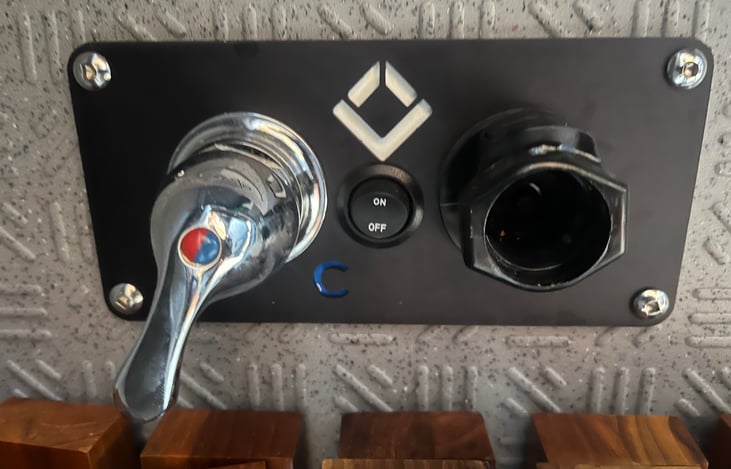 Shower controls at rear of the van