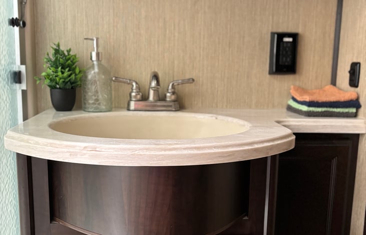 Large medicine cabinet above the sink for all your bathroom essentials!