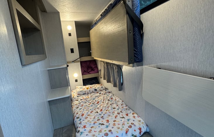 The mattresses can be stacked for more cushion if the room has only one occupant.