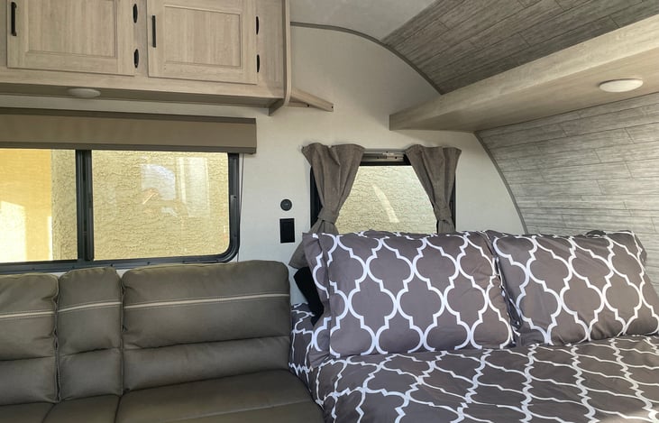 View of the extra comfortable queen size main bed!