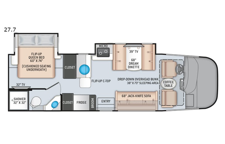 Representative floor plan provided by a trusted RVshare partner.