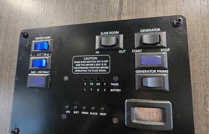 Control Center for Silde out, Generator operation, and monitoring Water tank levels.