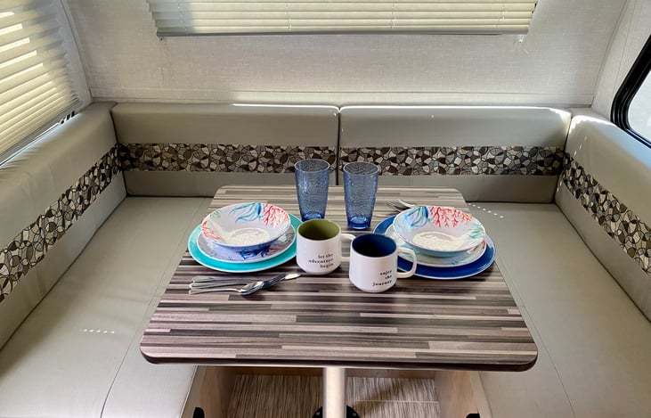 Dinette for your indoor dining. This also converts to a 44” x 74” bed.