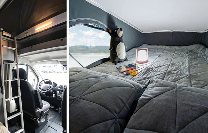 SLEEP CLOSER TO THE STARS
The 59PX include a standard fiberglass pop-top with FROLI® Sleep System that comfortably sleeps two.