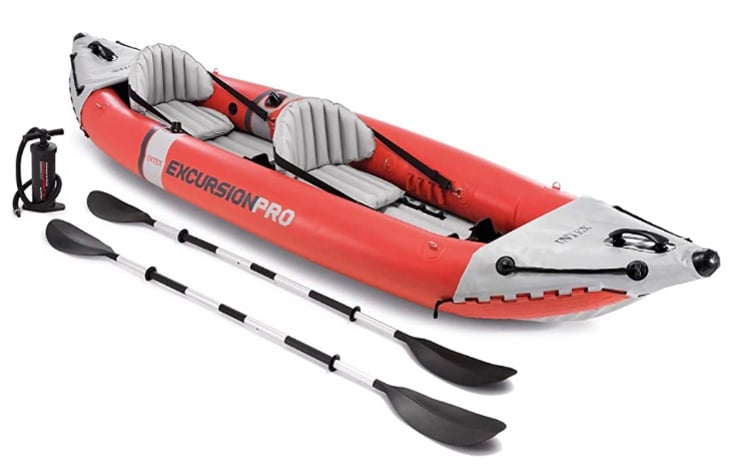 Excursion Pro. 2-Person Inflatable Fishing Kayak Set with Aluminum Oars and High Output Air Pump