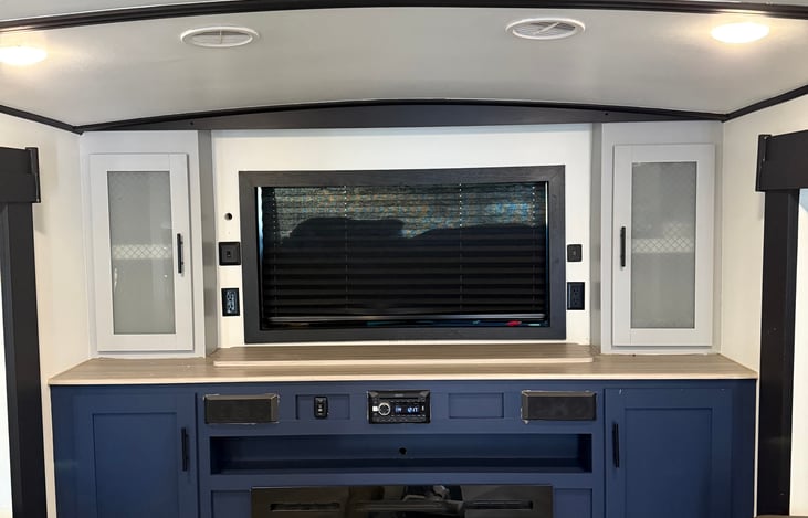 Front living area with TV elevator