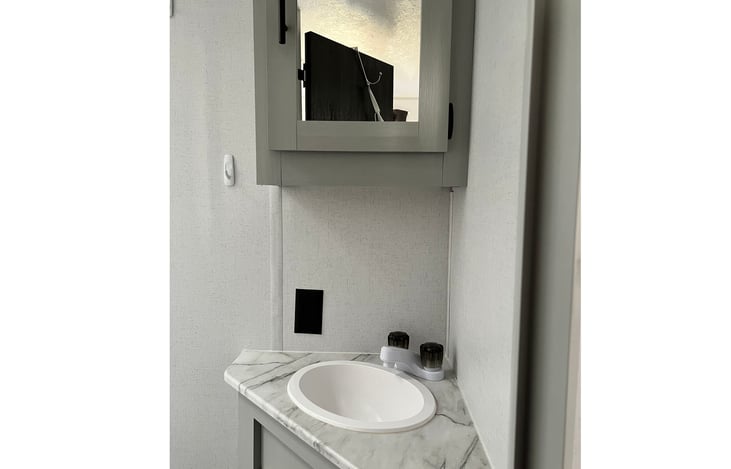 bathroom sink and medicine cabinet