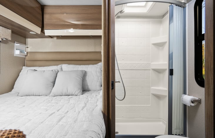 Shower and toilet in bathroom