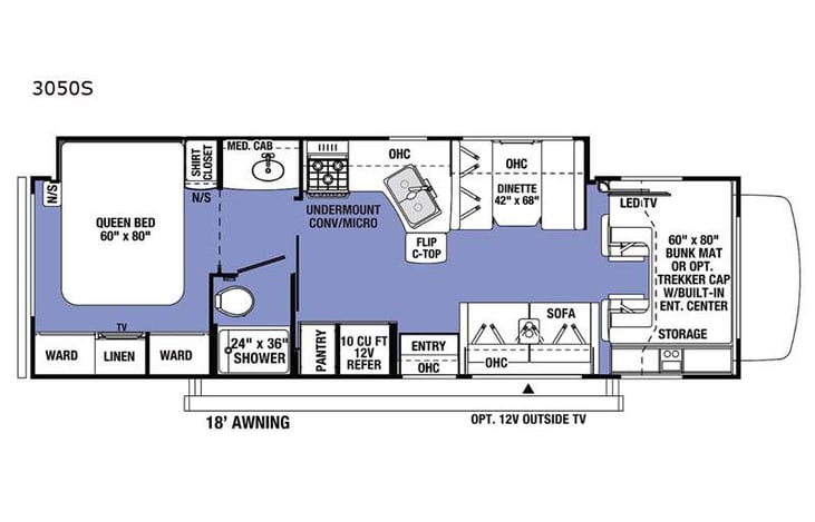 Representative floor plan provided by a trusted RVshare partner.