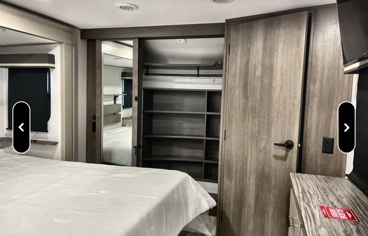 King size bed and large closet! Huge linen closet