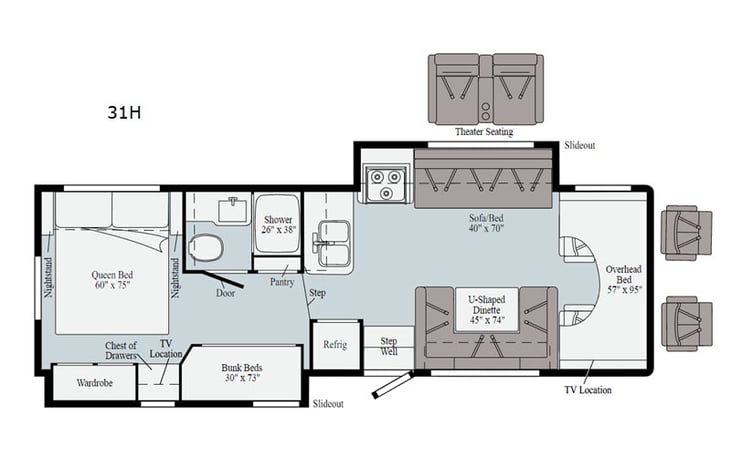 Representative floor plan provided by a trusted RVshare partner.