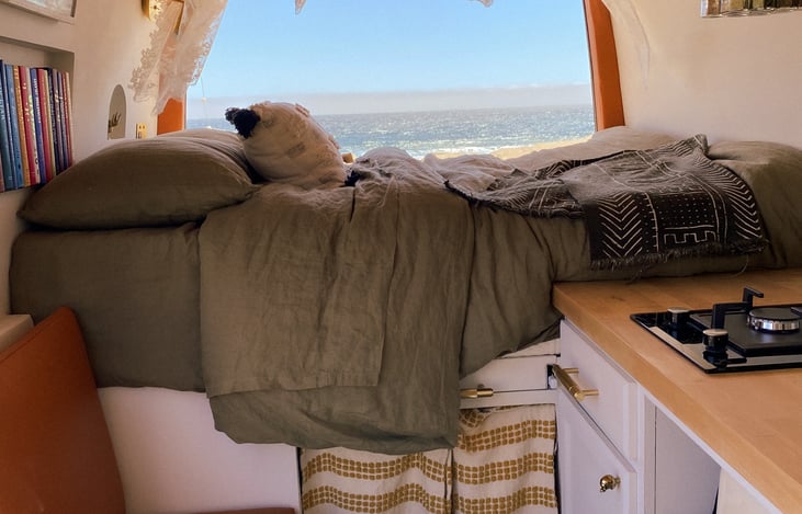 The Lotus Van parked at Jalama Beach in Santa Barbara County