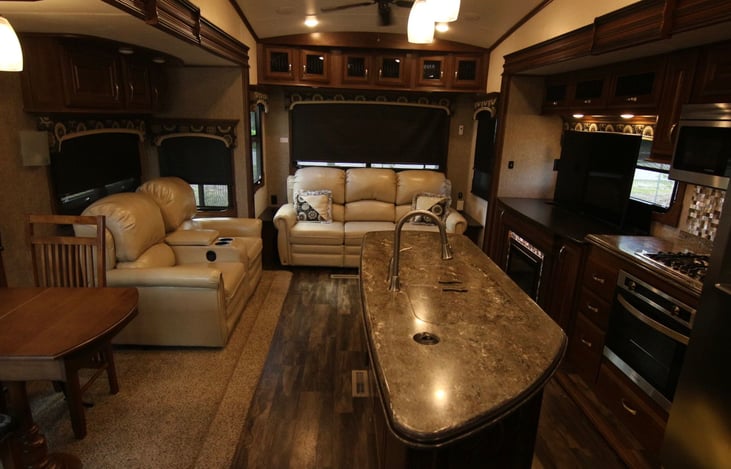 Living room and kitchen area.