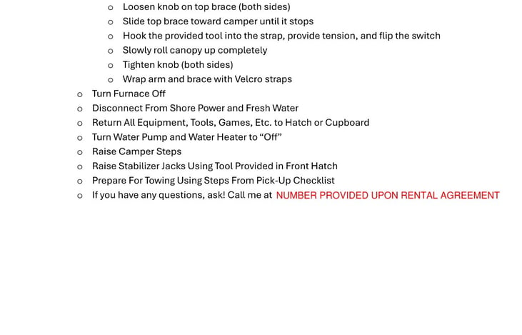 Take-Down Checklist