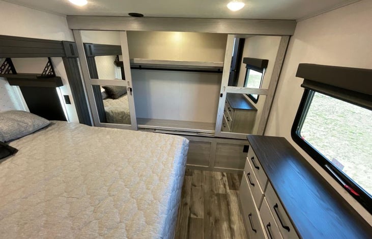 King sized bed with a great amount of storage.