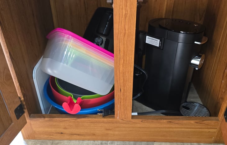 Keurig coffee maker, toaster, and storage containers