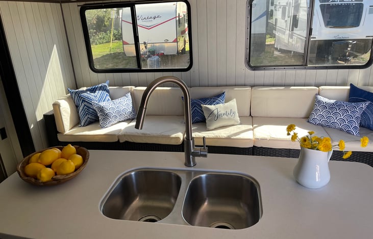 Beautiful island with double bowl stainless steel sink