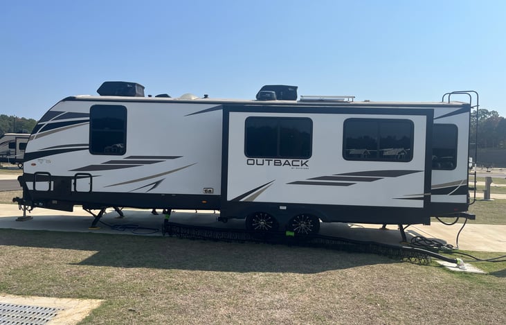 RV has two opposing slide outs in the living room that makes it very spacious for our guests