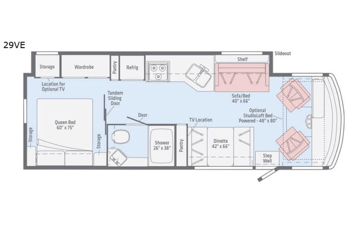 Representative floor plan provided by a trusted RVshare partner.