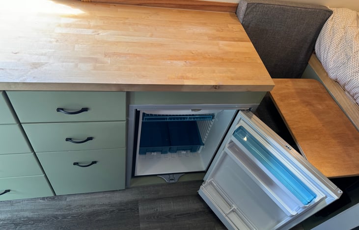 Fridge with small freezer.