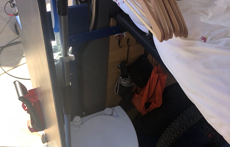 Self-Contained Toliet and Diesel Heater for Colder Nights.