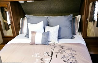 Large RV with outdoor kitchen, fireplace, and TVs