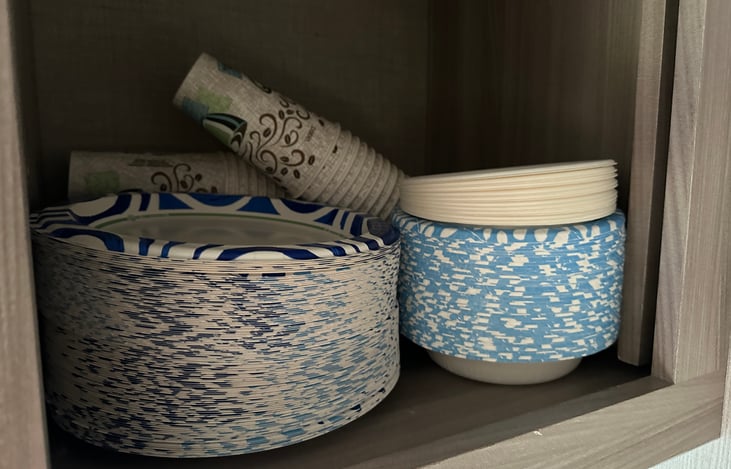 Help yourself to the bowls, plates and cups.  Utensils are in the top kitchen drawer