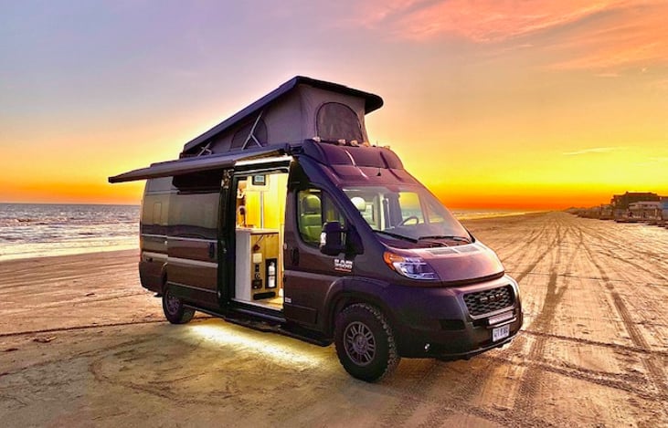 At night, enjoy the soft LED illumination at your campsite from the underbody and integrated power retractable awning.