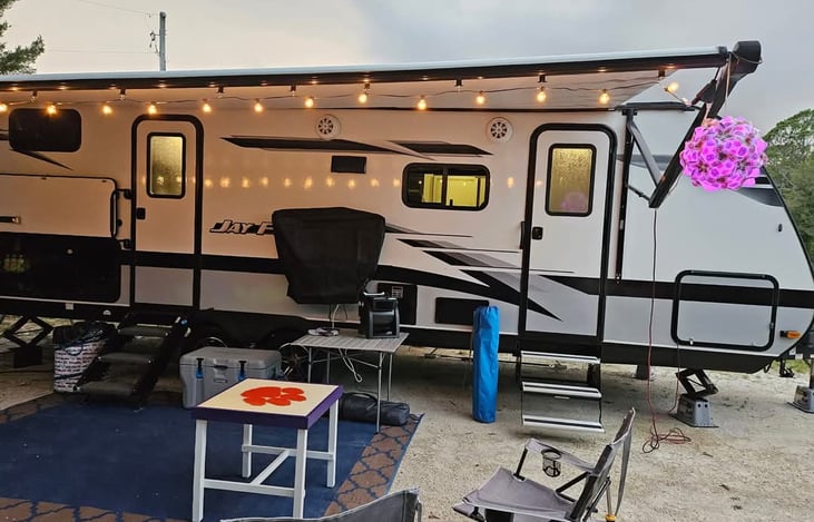 Outdoor TV and sound system.