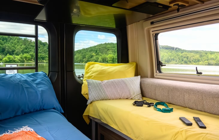 The table from the front can be moved to in-between these couches as well.