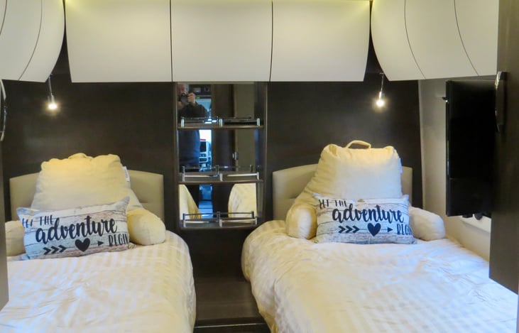 Twin beds.
Also available as a KING, but you would need two bring your own bedding for a king or....sleeping bags!