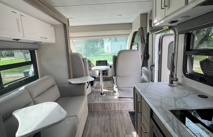 Open front area and kitchen