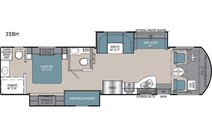 Representative floor plan provided by a trusted RVshare partner.