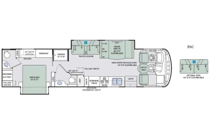 Representative floor plan provided by a trusted RVshare partner.