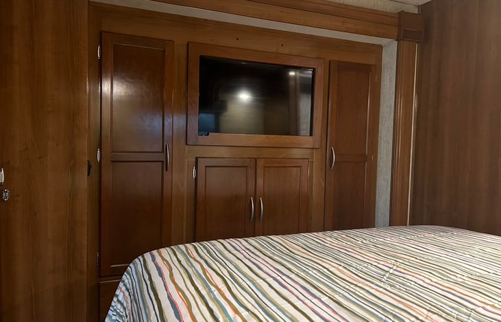 In the Master you'll have your own Private TV and a wall of storage: 3 drawers, 2 closets, and 2 cabinets.  Bonus!! This TV will come equipped with a WiiTV.