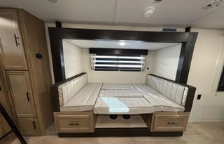 Two entry doors and separate sleeping quarters.