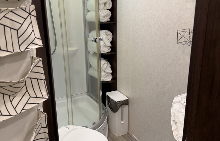 Great sized shower with towels provided.